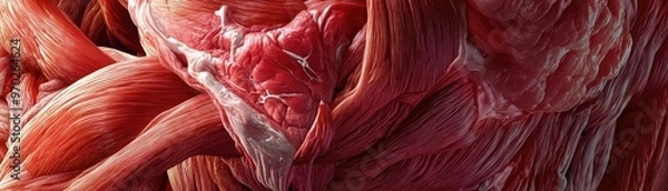 Fototapeta Close-up view of human muscle tissue showcasing intricate details and textures, perfect for health and anatomy projects.