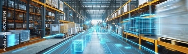 Obraz Holographic inventory flow, smart warehouse operations, global logistics hub