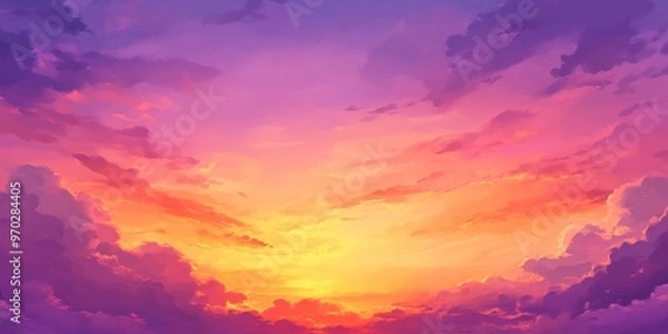 Fototapeta Vibrant Sunset Sky With Painted Clouds