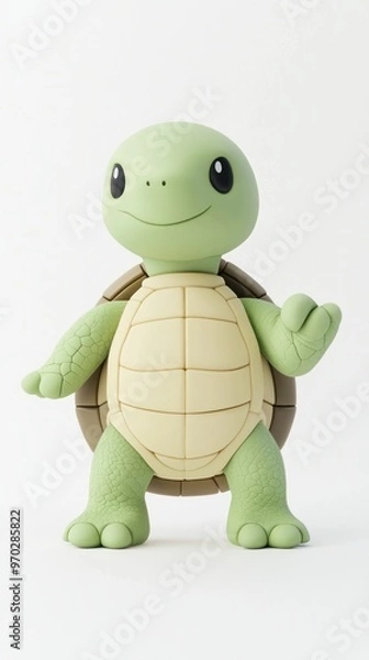 Fototapeta A cute green turtle figure with a smiling expression, designed for play or display.