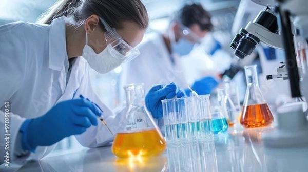 Fototapeta Scientist conducting a scientific experiment in a modern laboratory