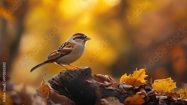 Fototapeta sparrow isolated on autumn background