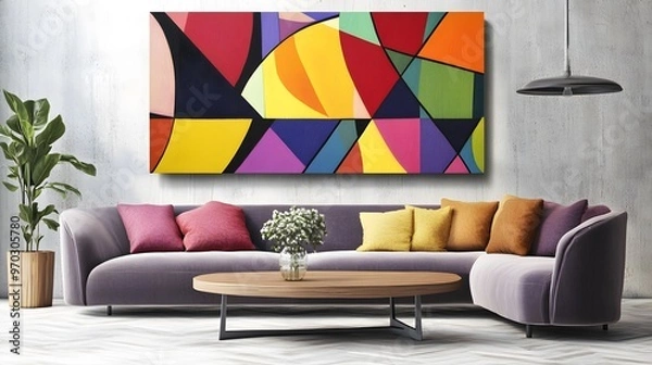Fototapeta Geometric abstract artwork with bold shapes and dynamic lines for a modern living room statement piece