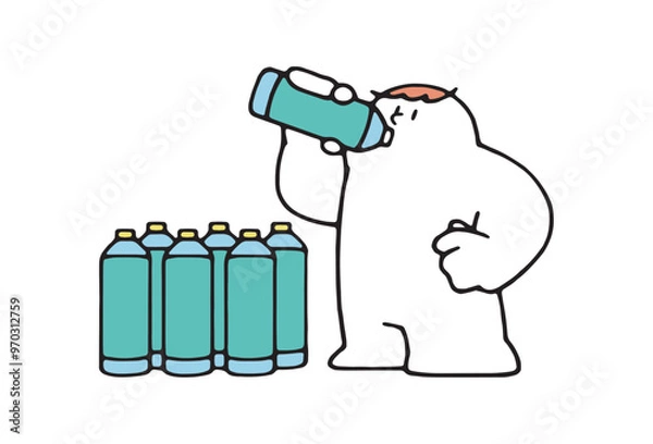 Obraz 沢山のペットボトル飲料を飲むヒト