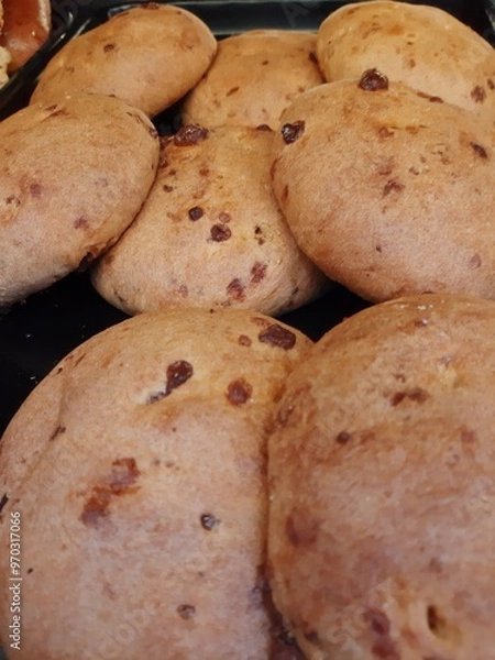 Obraz Bakery in the supermarket, cemita bread, puff pastry., Panadería en el supermercado, pan cemita, hojaldra. 579