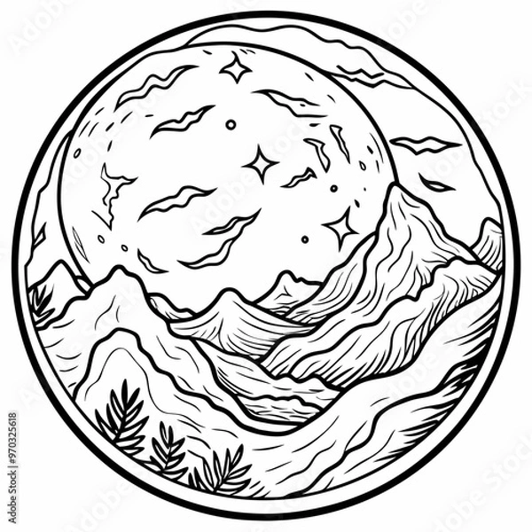 Obraz a drawing of a moon with stars and clouds on it.