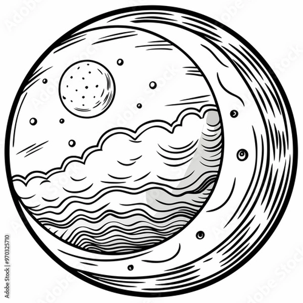 Obraz a drawing of a planet with the moon and the ocean in the background.
