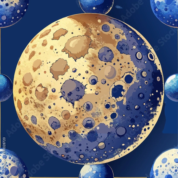 Obraz a poster with a blue and yellow moon and bubbles