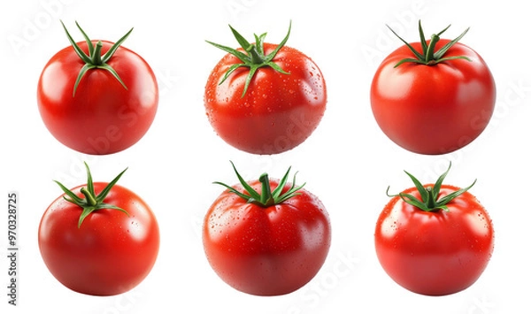 Fototapeta Fresh red tomatoes isolated on transparent background vibrant and detailed six views