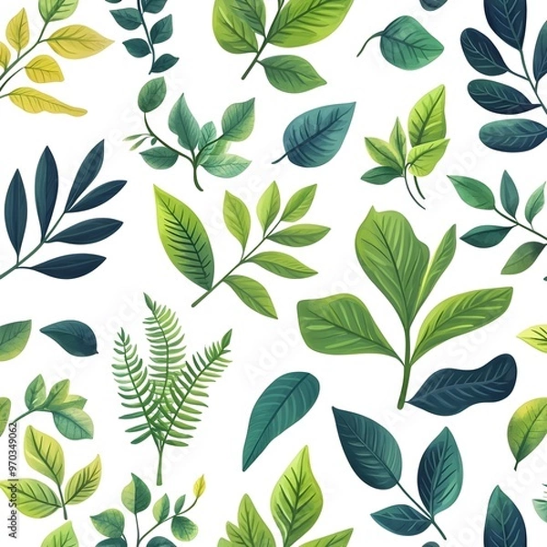 Fototapeta Seamless Natural Leaf Pattern on Clean White Background