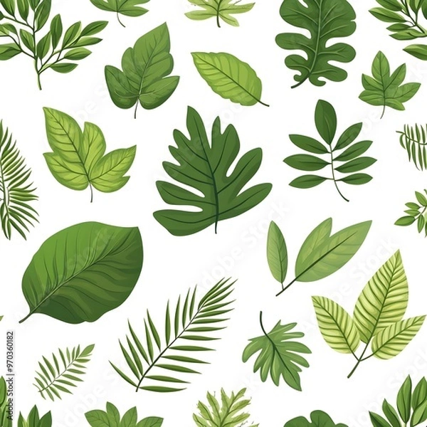 Fototapeta Verdant and Lush Seamless Foliage Pattern on Fresh White Background