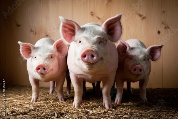 Obraz Rustic Pig Gathering Art on Light Background