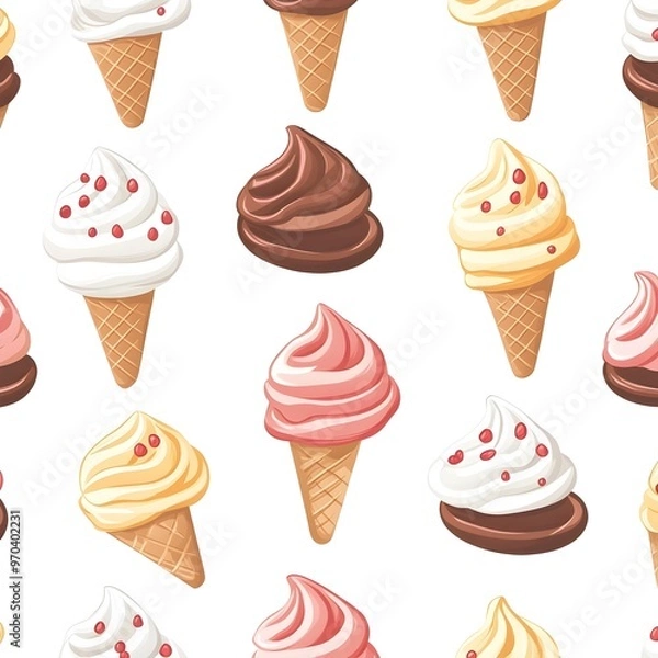 Fototapeta Delectable Ice Cream Cone Seamless Pattern for Sweet Summertime Delight and Refreshing Enjoyment