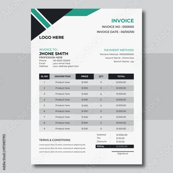 Obraz Corporate business Invoice design template.
