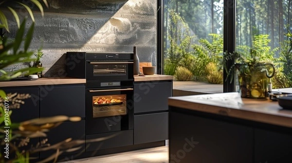 Fototapeta Kitchen with smart oven, efficient design, and modern aesthetics