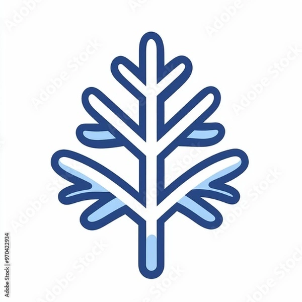 Fototapeta A minimalistic illustration featuring a snow-covered tree in shades of blue, symbolizing the beauty and tranquility of winter days, icon