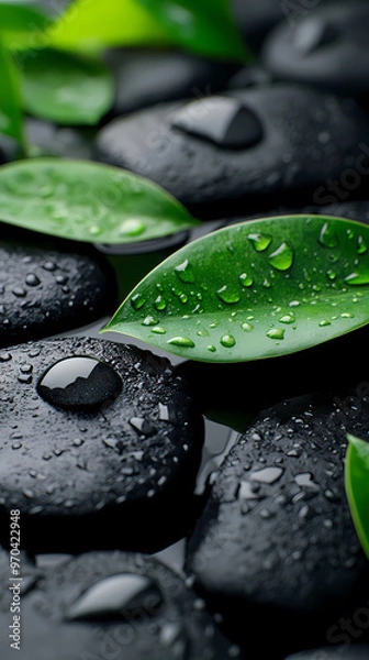 Fototapeta Serenity of stones and leaves after rain