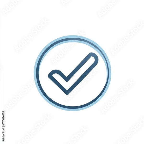 Fototapeta A clear blue check mark within a circular outline represents confirmation or success, perfect for use in digital platforms and designs