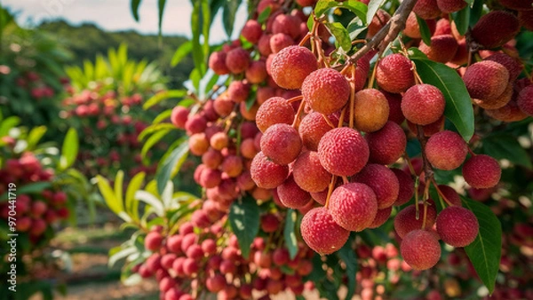Obraz fresh lychees hanging on the lychee tree