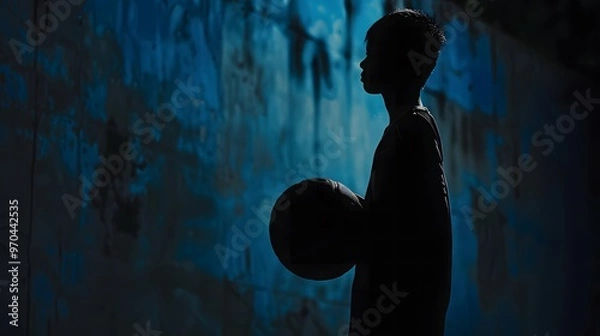 Obraz Silhouette of a handsome dancer against a dark wall, expressing cool style through his movements