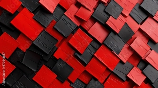 Fototapeta A textured abstract design featuring interlocking red and black squares, creating a dynamic visual pattern.