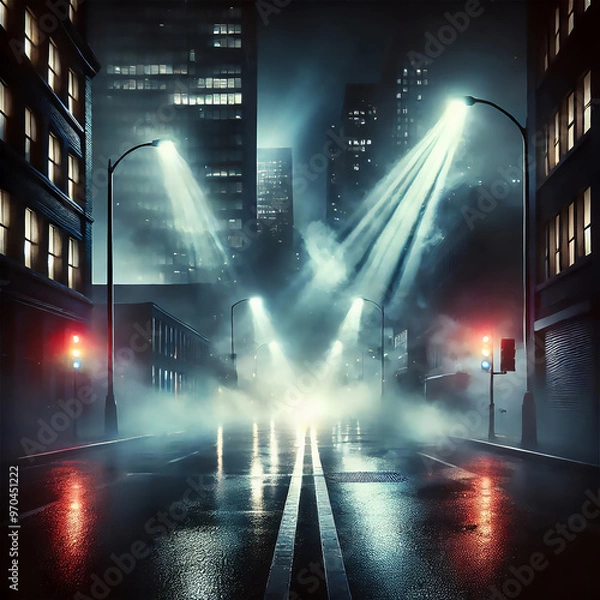 Fototapeta 暗い道路の背景、ネオンライト