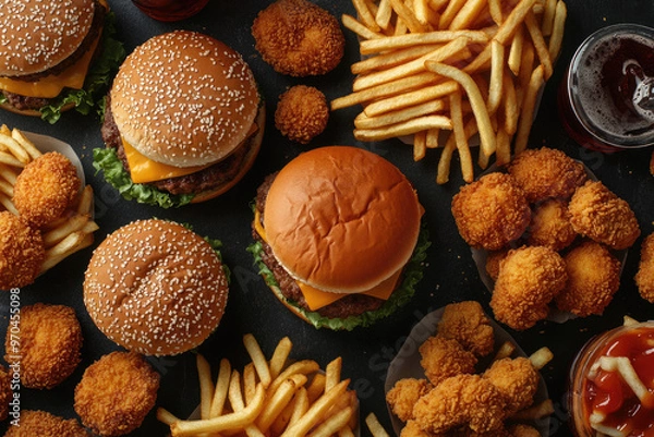 Fototapeta An assortment of fast food items.
