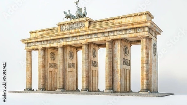 Fototapeta Brandenburg Gate (Germany) clipart, element, 3D illustration, realistic, isolated on white background