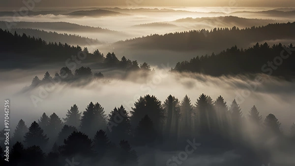 Fototapeta Dense Fog with Light Rays