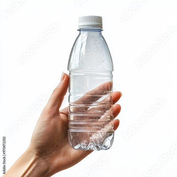 Fototapeta Empty Transparent Plastic Bottle on Hand created with Generative AI