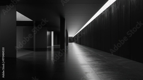 Fototapeta Portrait of Empty space in black futuristic architecture. AI generates images