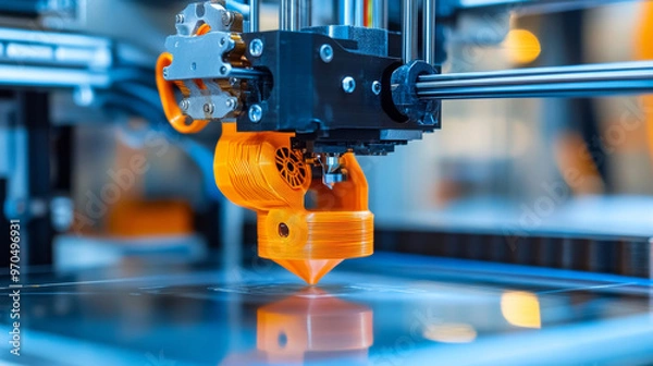 Fototapeta A 3D printer uses filament to create objects based on digital designs. The printer follows instructions called G-code to build layer by layer, creating a prototype from a 3D model.