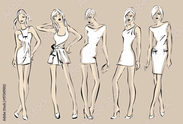 Fototapeta Fashion models in sketch style