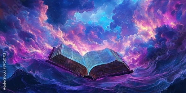 Obraz Floating bible broken sky neon waves
