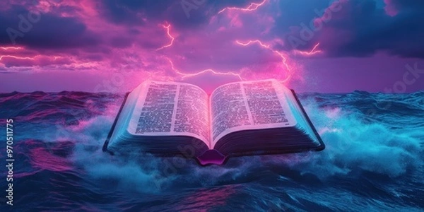 Obraz Floating bible broken sky neon waves