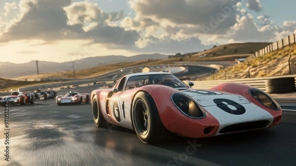 Obraz Create an image of a racing car in a classic endurance race setting.