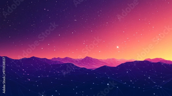 Fototapeta A simple, geometric design with lines and shapes that look like stars in the night sky. It represents a futuristic idea, suggesting the vastness and mystery of the future.low poly vector illustration.