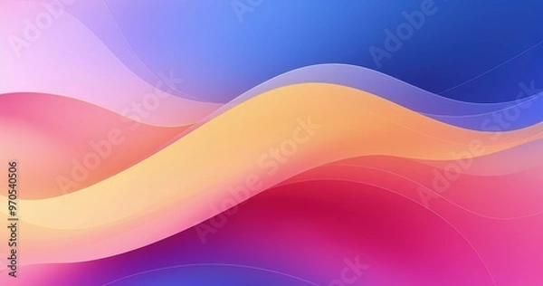 Fototapeta A vibrant abstract design featuring smooth, flowing waves of color transitioning from pink to orange to blue.