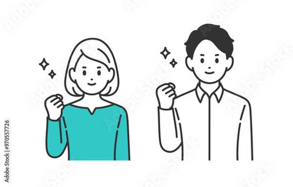 Fototapeta ガッツポーズをする若い男女のセット【人物ベクターイラスト素材】