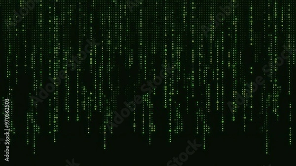 Obraz A digital green matrix pattern resembling falling data or code.