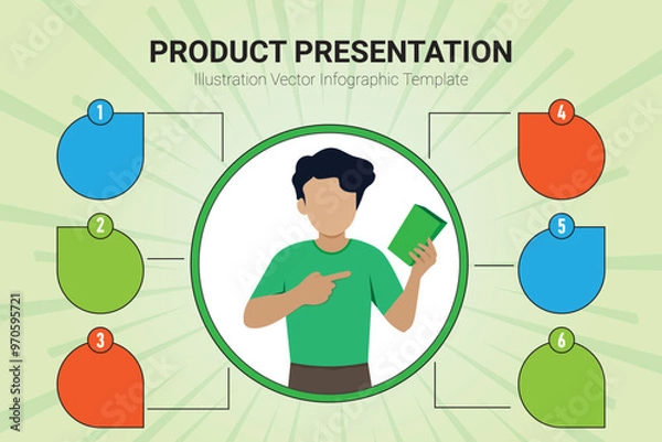Obraz Professional business infographic product sale and Presentation vector illustration A man hold product vector template for your business marketing