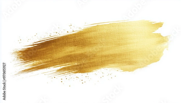 Fototapeta Textured gold paint marks painted with a brush on a white background.