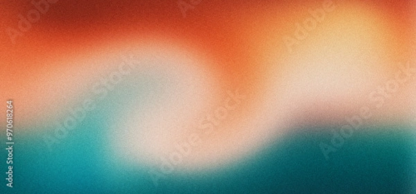 Fototapeta Grainy Gradient Abstract Noise Texture Background with Smooth Blend of Orange, Teal, and White Hues - Ideal for Modern Designs and Digital Art