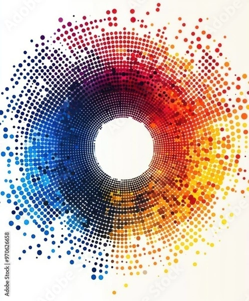 Fototapeta Abstract colorful circle of dots with a white center.