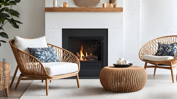 Fototapeta living room with fireplace