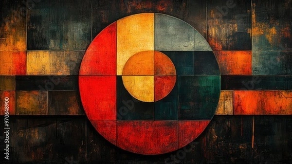 Fototapeta Abstract circular design with warm colors and geometric shapes.
