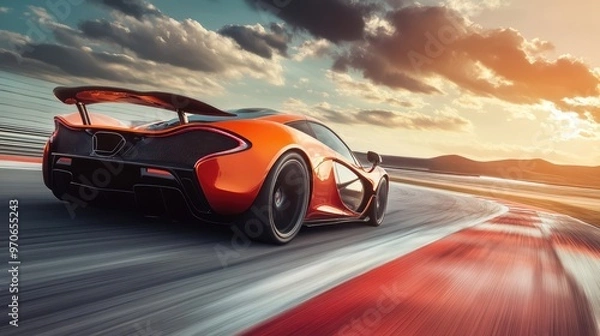 Fototapeta Fast Supercar in Motion on a Circuit Track, Captured at High Speed