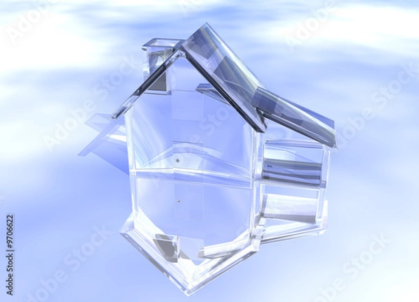 Fototapeta Luxury Clear Glass Diamond House Model on Blue-Sky