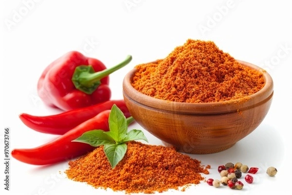 Fototapeta A fresh Paprika spice and Paprika spice Power isolated on white