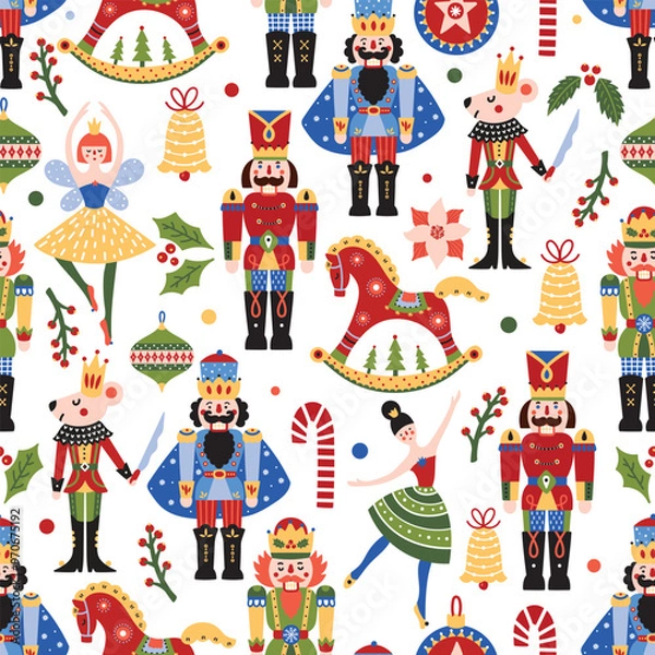 Obraz Cute Christmas vector seamless Nutcracker pattern. Can be used for wallpaper, pattern fills, web page background, surface textures.